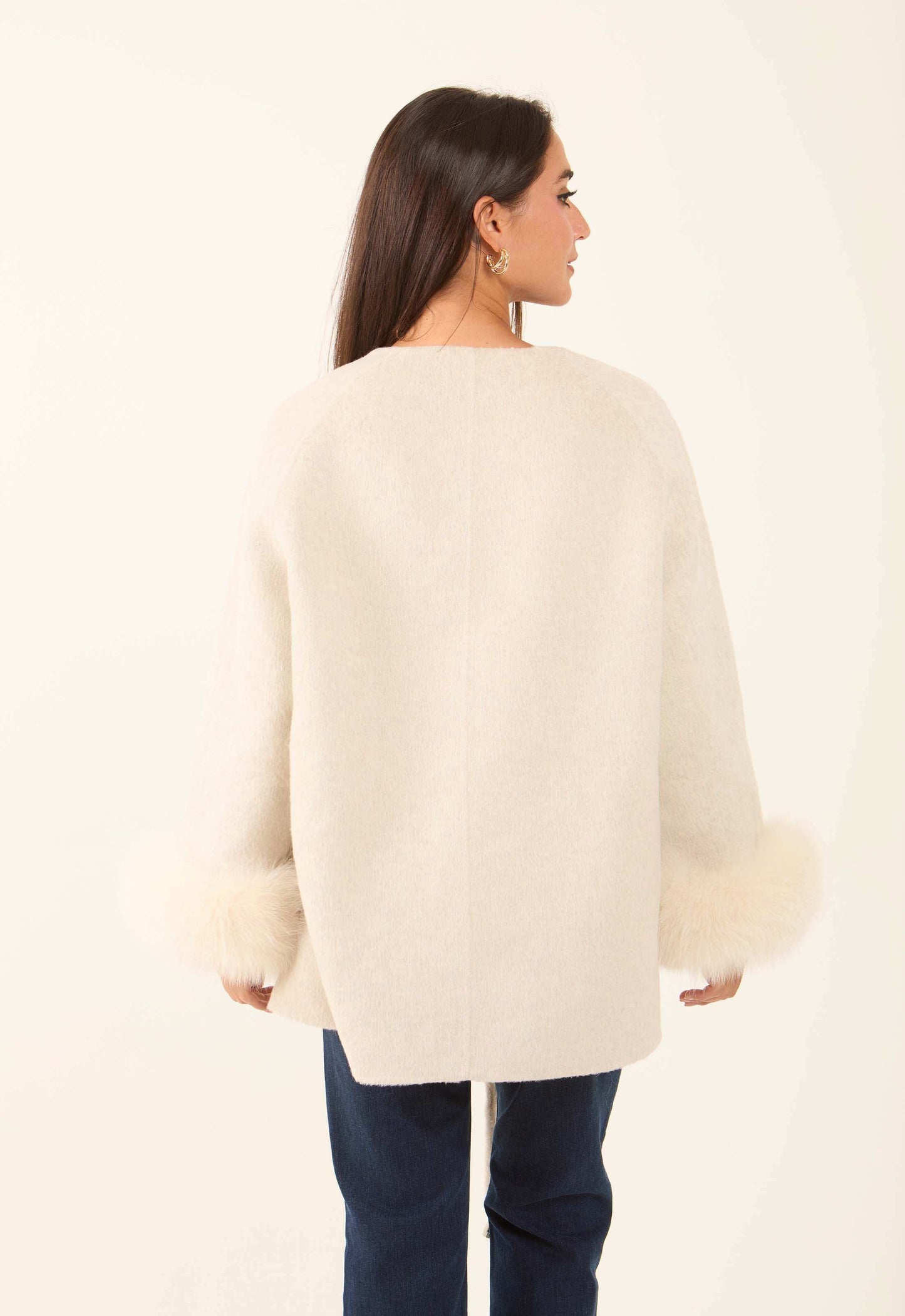 Belted Wool-Blend Fur-Trim Coat