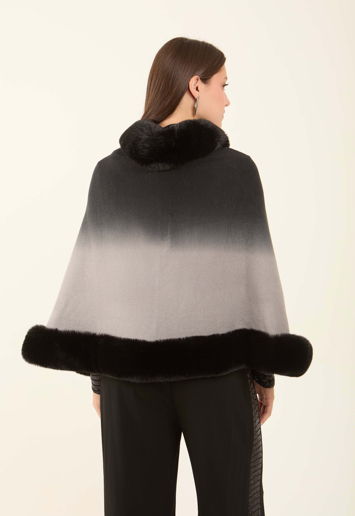 Elegant Slip On Poncho with Fur Trim