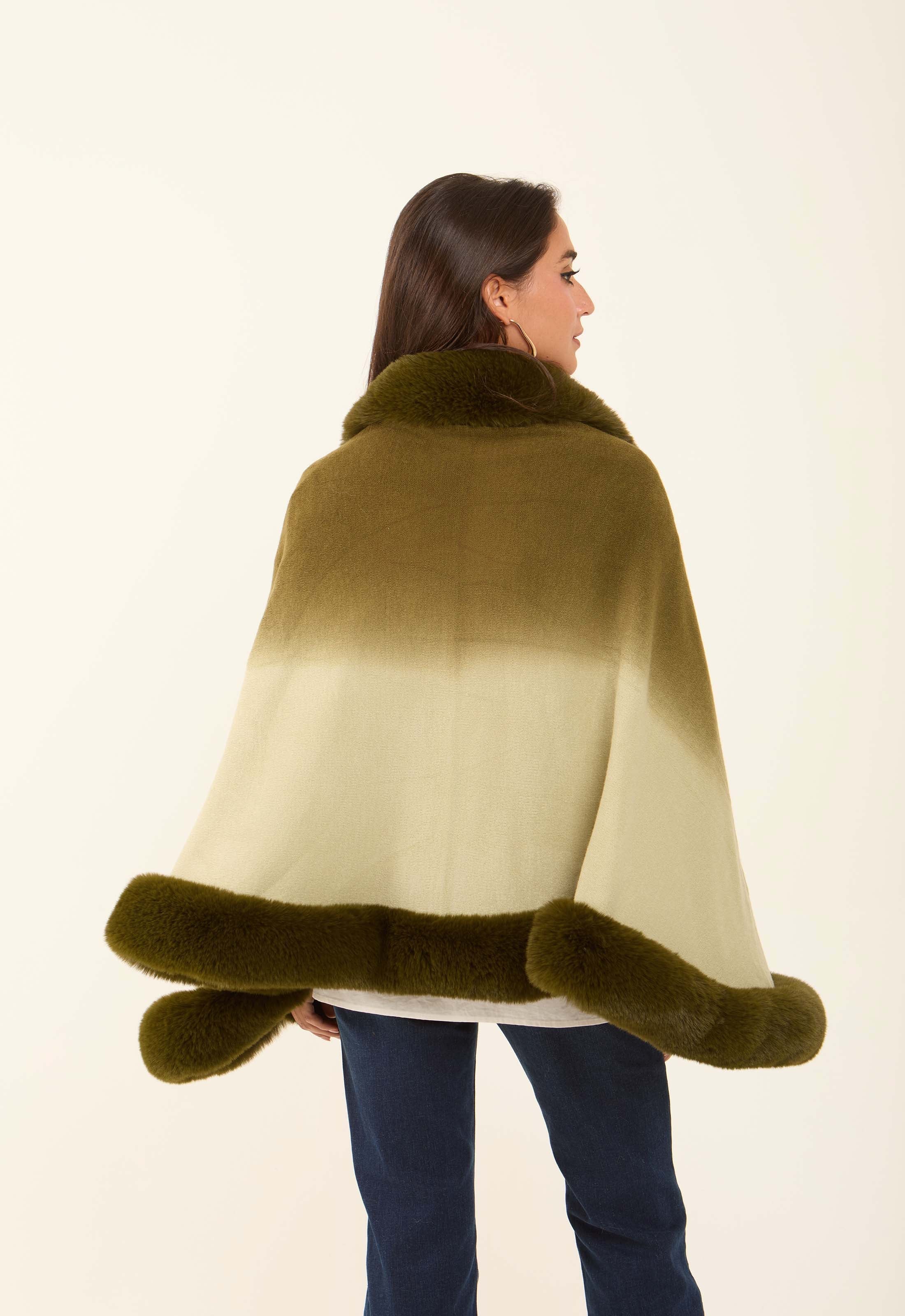 Elegant Slip On Poncho with Fur Trim