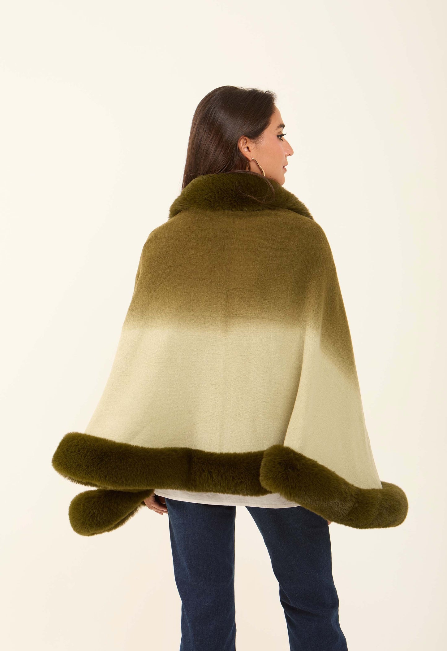 Elegant Slip On Poncho with Fur Trim