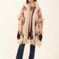 Fur Open Neckline Knitted Poncho with Fringes