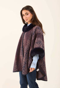 Fur Neck Leopard Winter Poncho