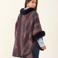 Fur Neck Leopard Winter Poncho
