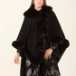 Solid Soft Poncho with Fur Trim