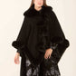Solid Soft Poncho with Fur Trim