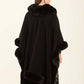Solid Soft Poncho with Fur Trim