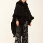 Solid Soft Poncho with Fur Trim