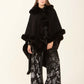 Solid Soft Poncho with Fur Trim
