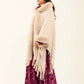 Hooded Fur Neck Poncho with Fringes Trim
