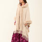 Hooded Fur Neck Poncho with Fringes Trim