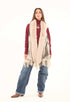 Sleeveless Patterned Poncho with Fur Neckline