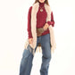 Sleeveless Patterned Poncho with Fur Neckline