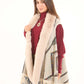 Sleeveless Patterned Poncho with Fur Neckline