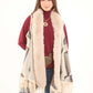 Sleeveless Patterned Poncho with Fur Neckline