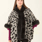 Coziness Leopard Poncho with Fur Neckline