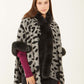Coziness Leopard Poncho with Fur Neckline