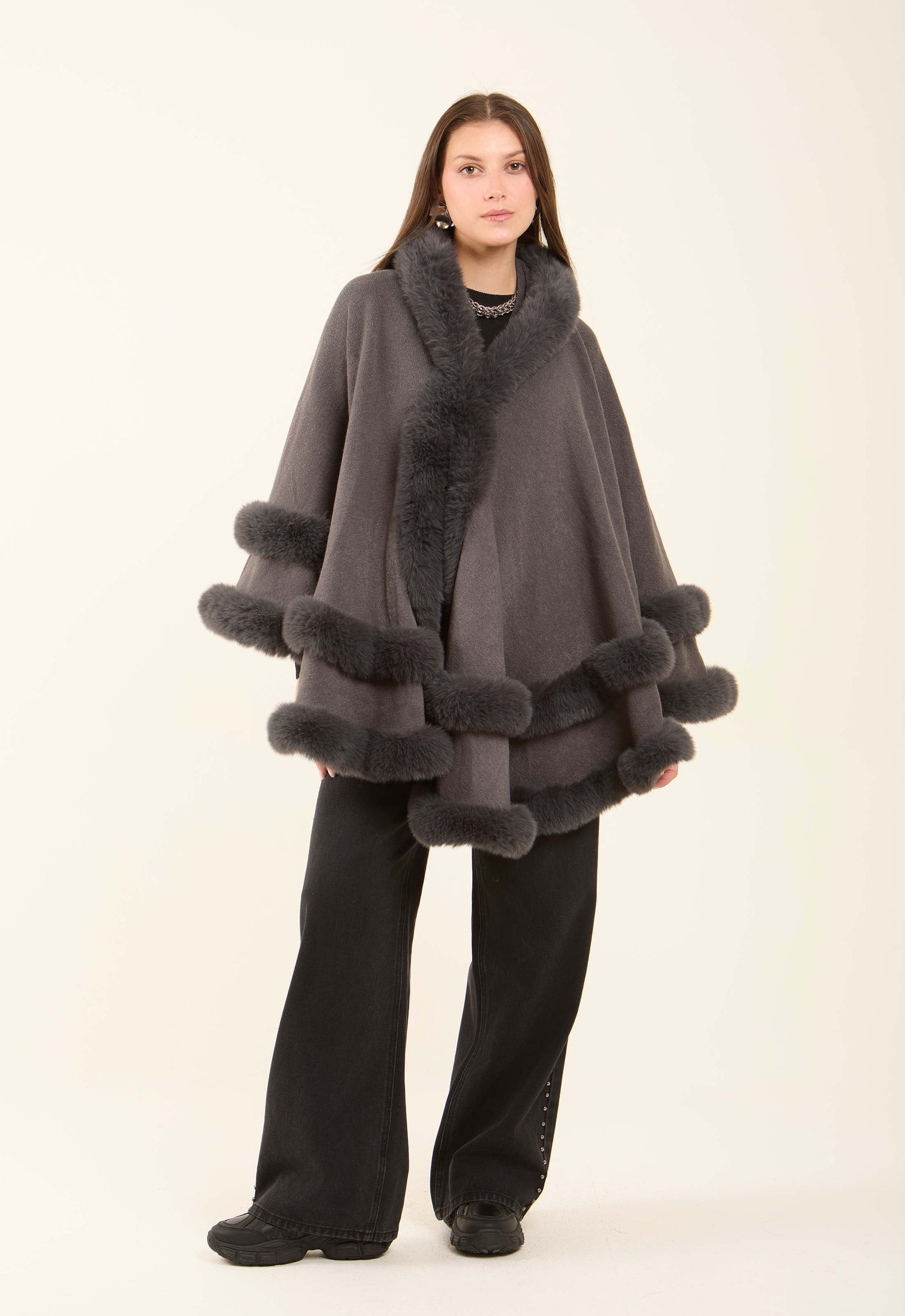 Elegant Solid Coziness Flowy Poncho