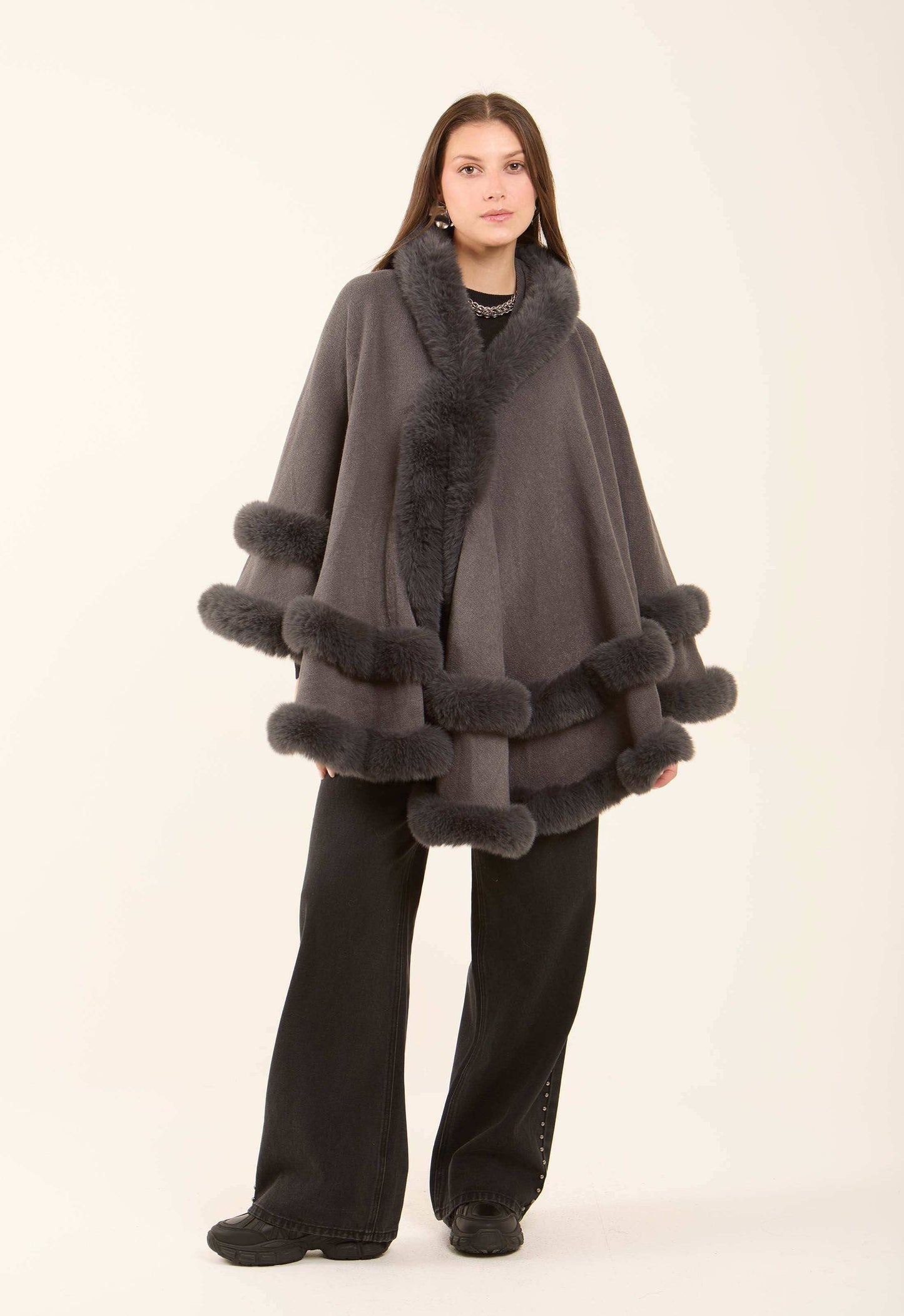 Elegant Solid Coziness Flowy Poncho