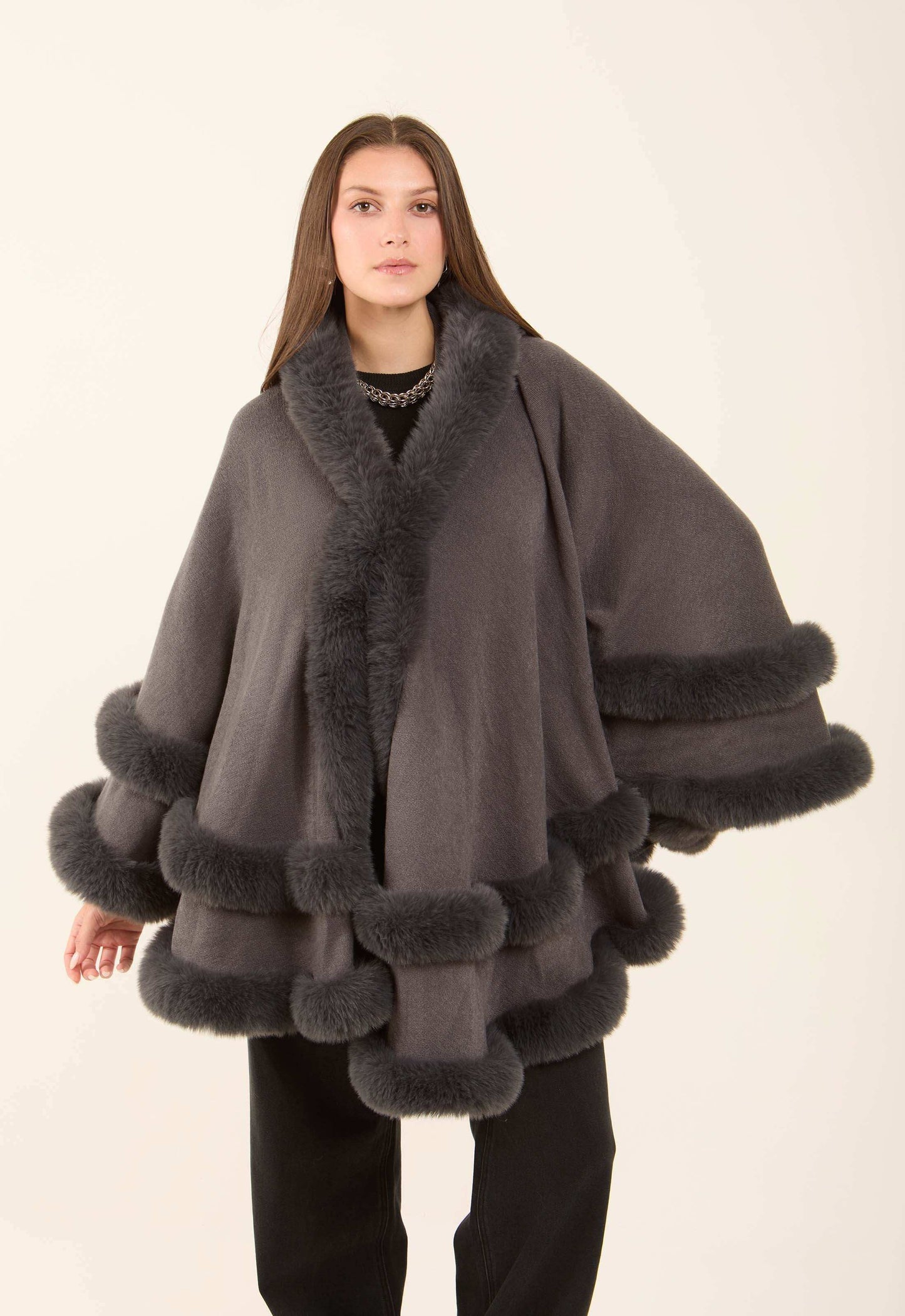 Elegant Solid Coziness Flowy Poncho