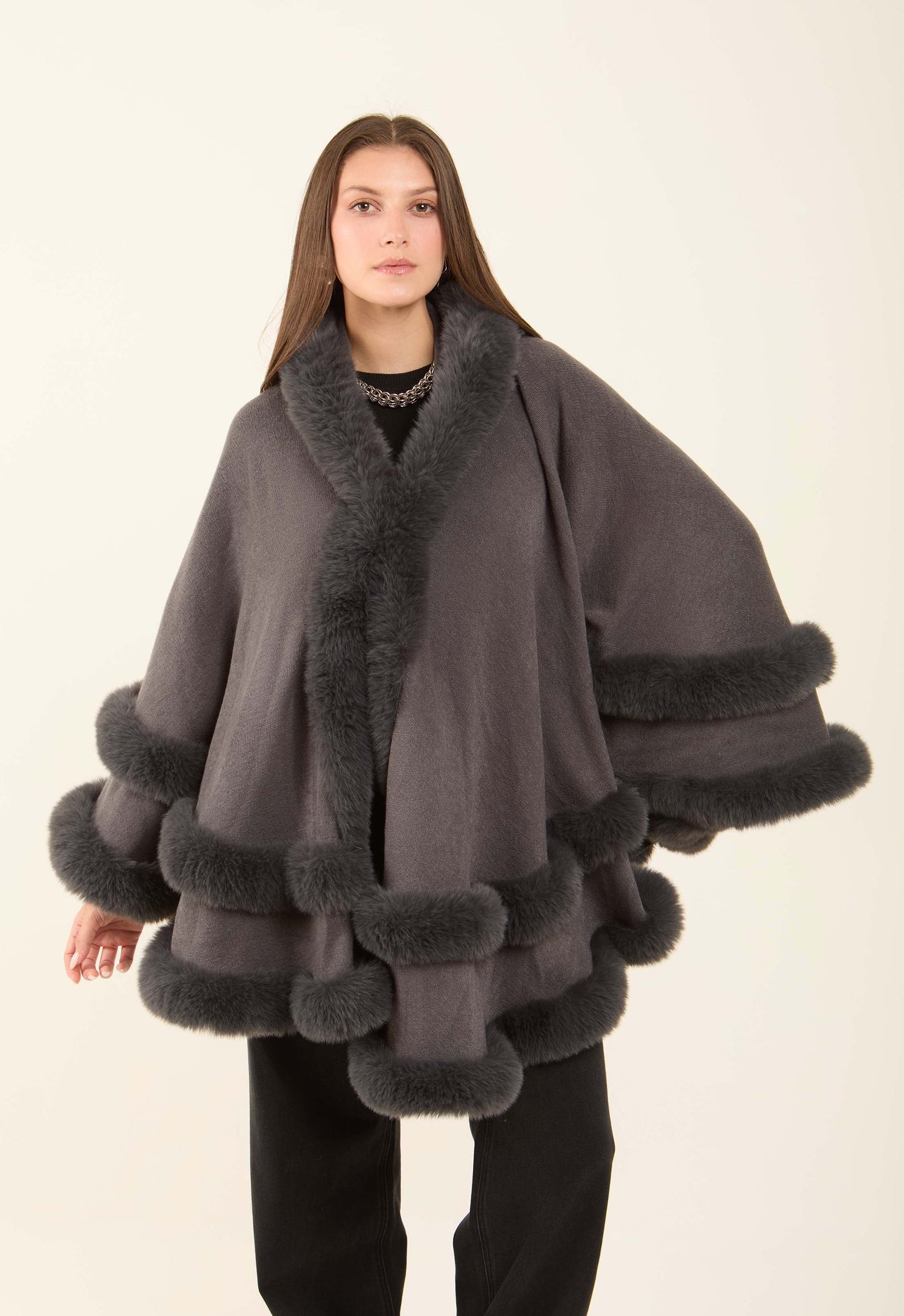 Elegant Solid Coziness Flowy Poncho