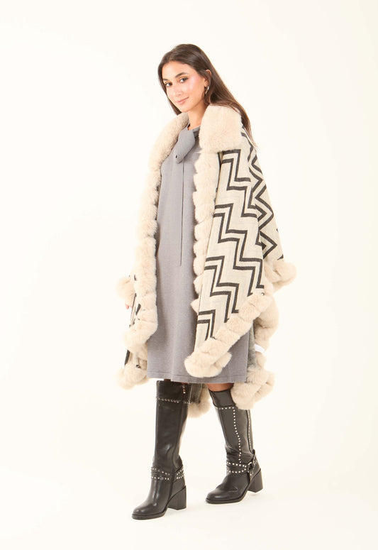 Geometric Pattern Open Neck Winter Poncho