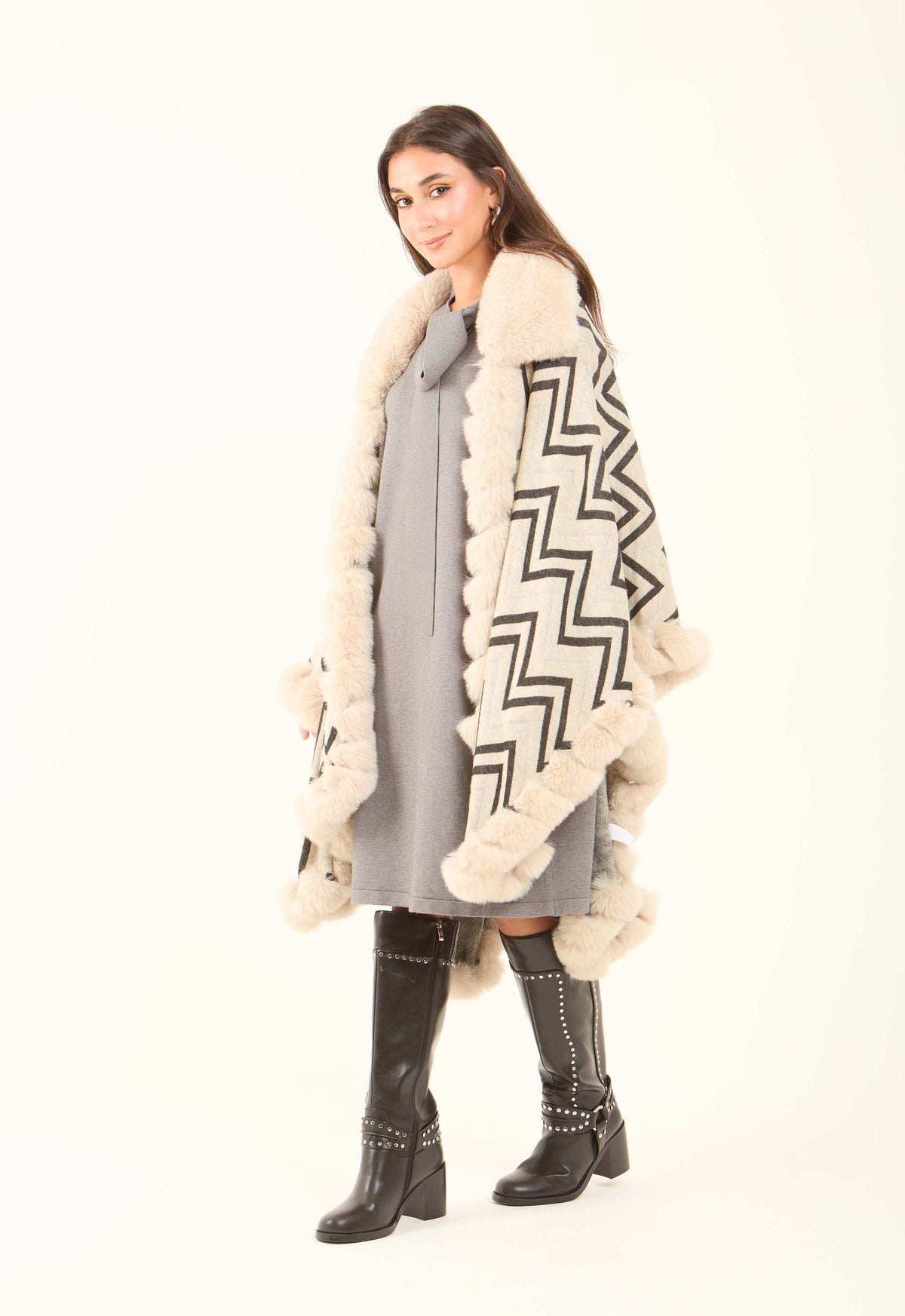 Geometric Pattern Open Neck Winter Poncho