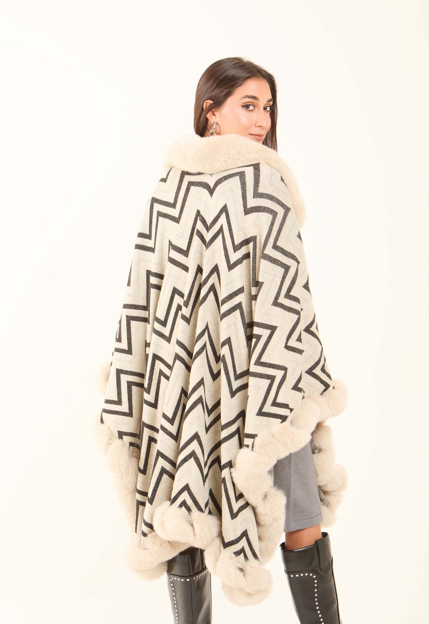 Geometric Pattern Open Neck Winter Poncho