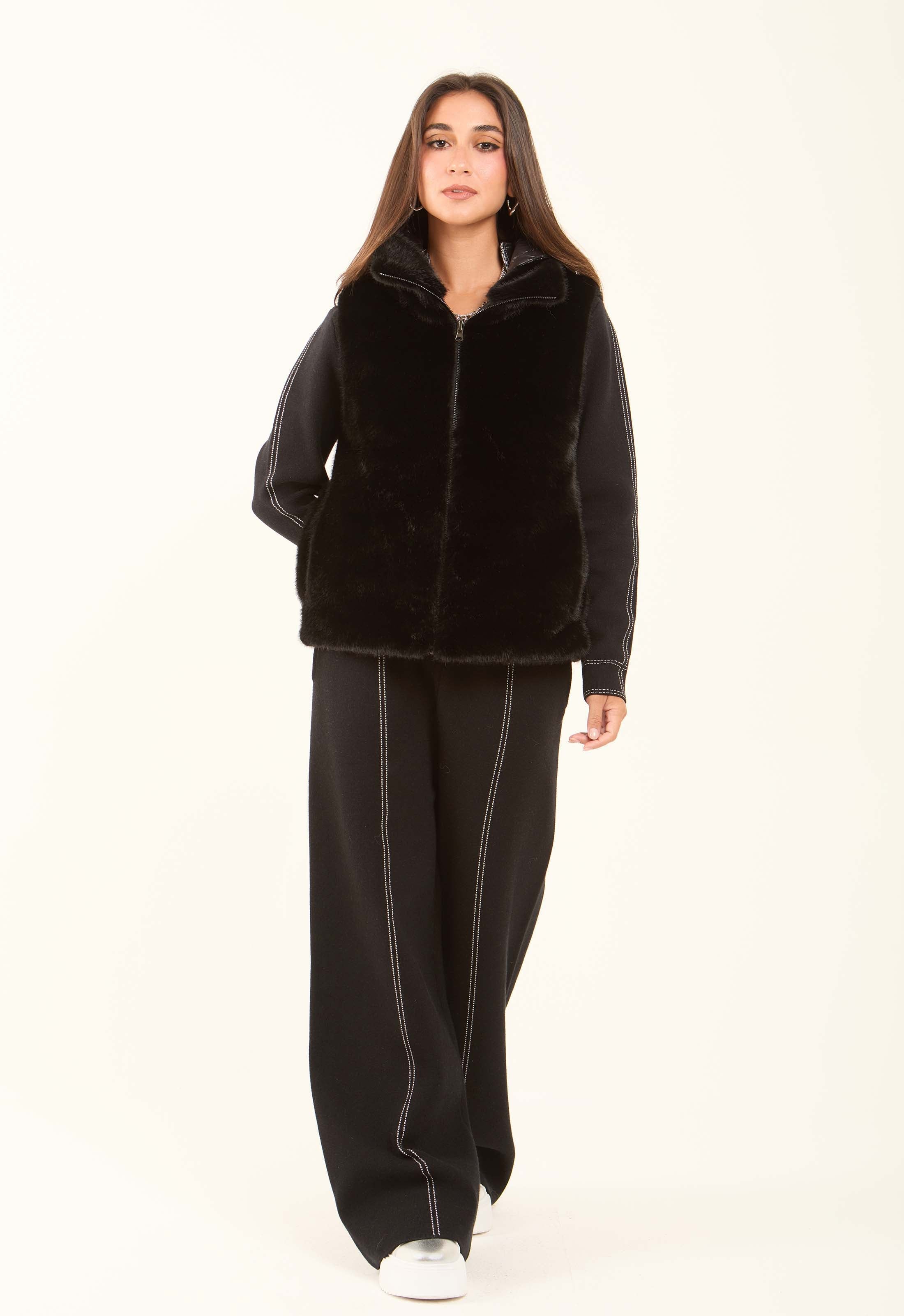 Reversible Solid Puffer Vest with Inner Fur