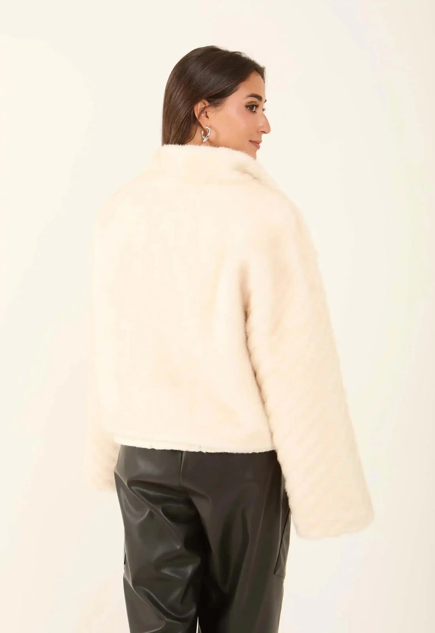 Chevron Faux-Fur Short Coat