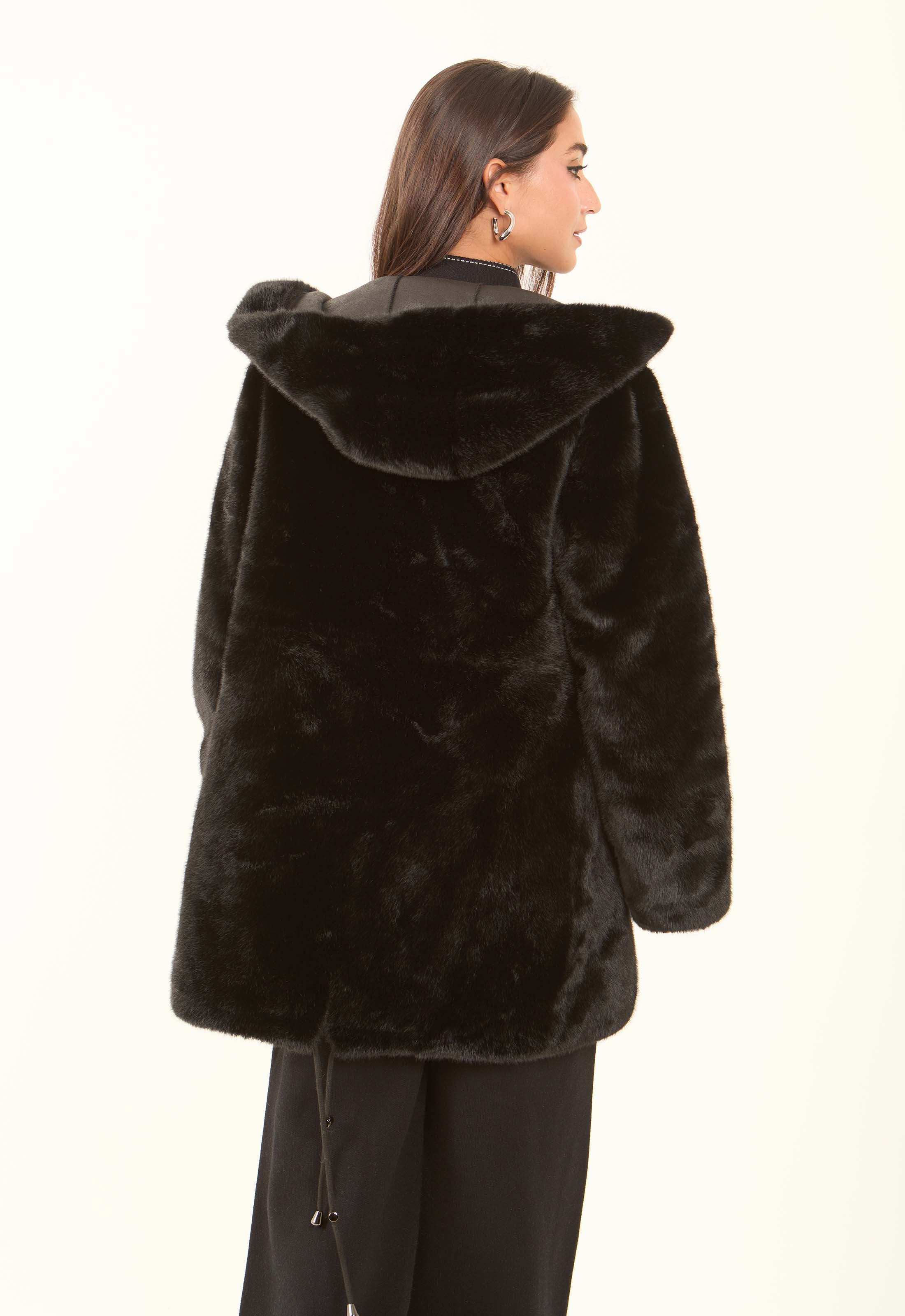 Faux-Fur Hooded Long Coat