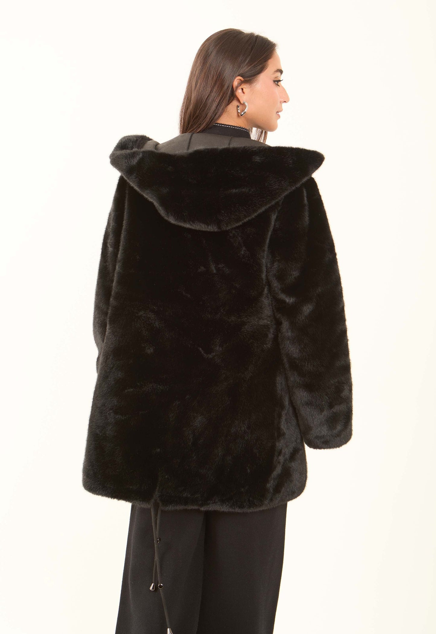 Faux-Fur Hooded Long Coat