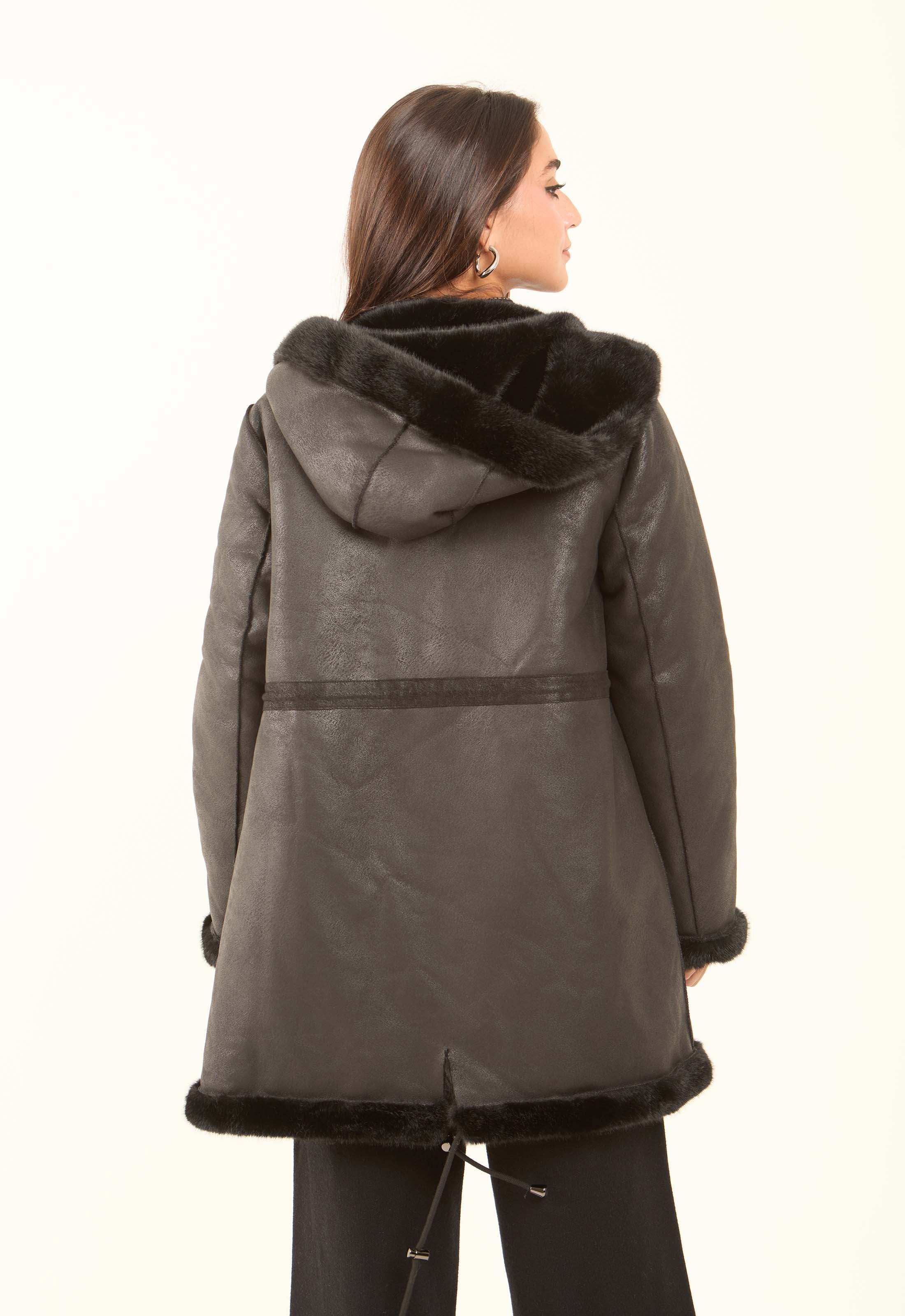 Faux-Fur Hooded Long Coat