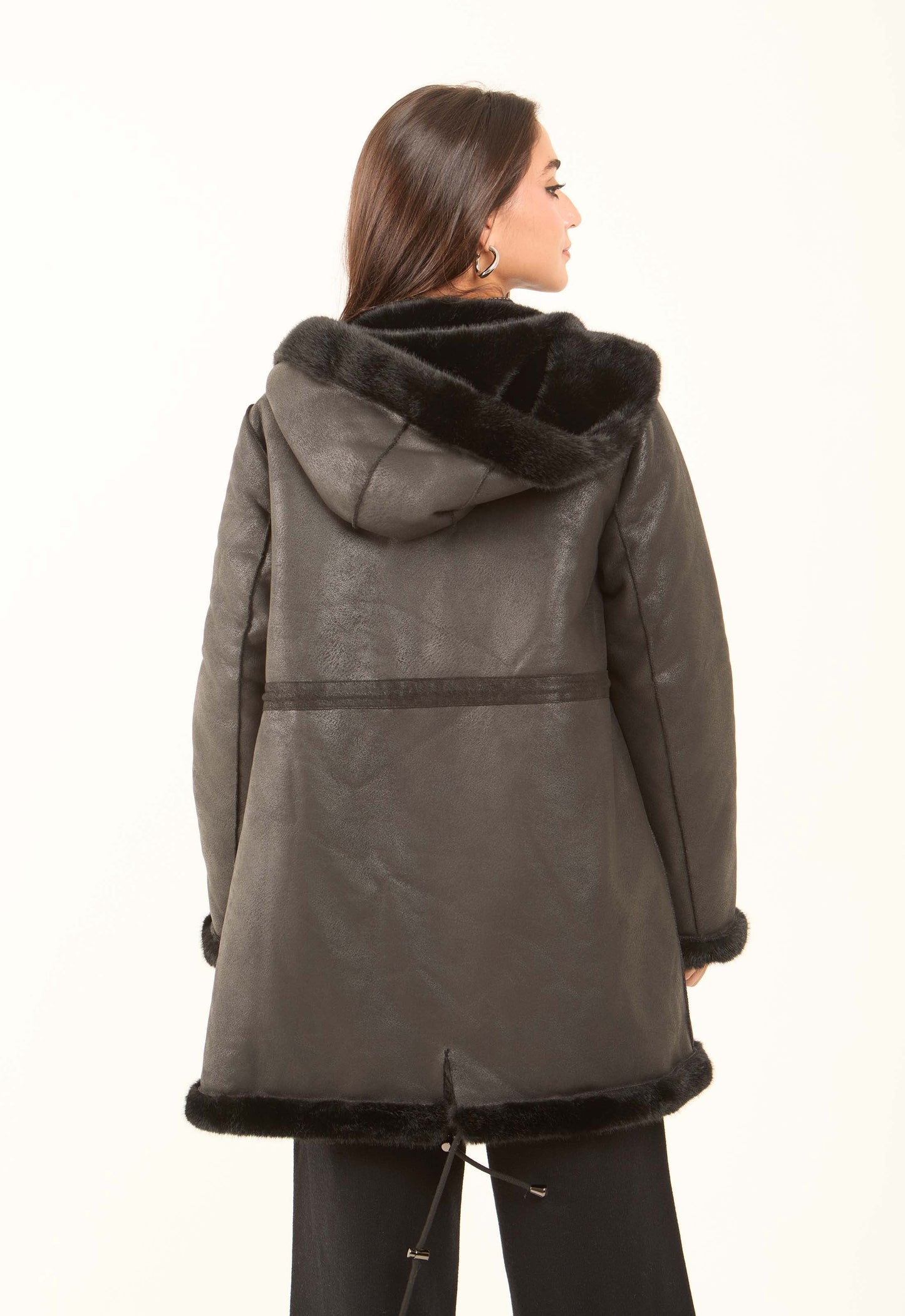 Faux-Fur Hooded Long Coat