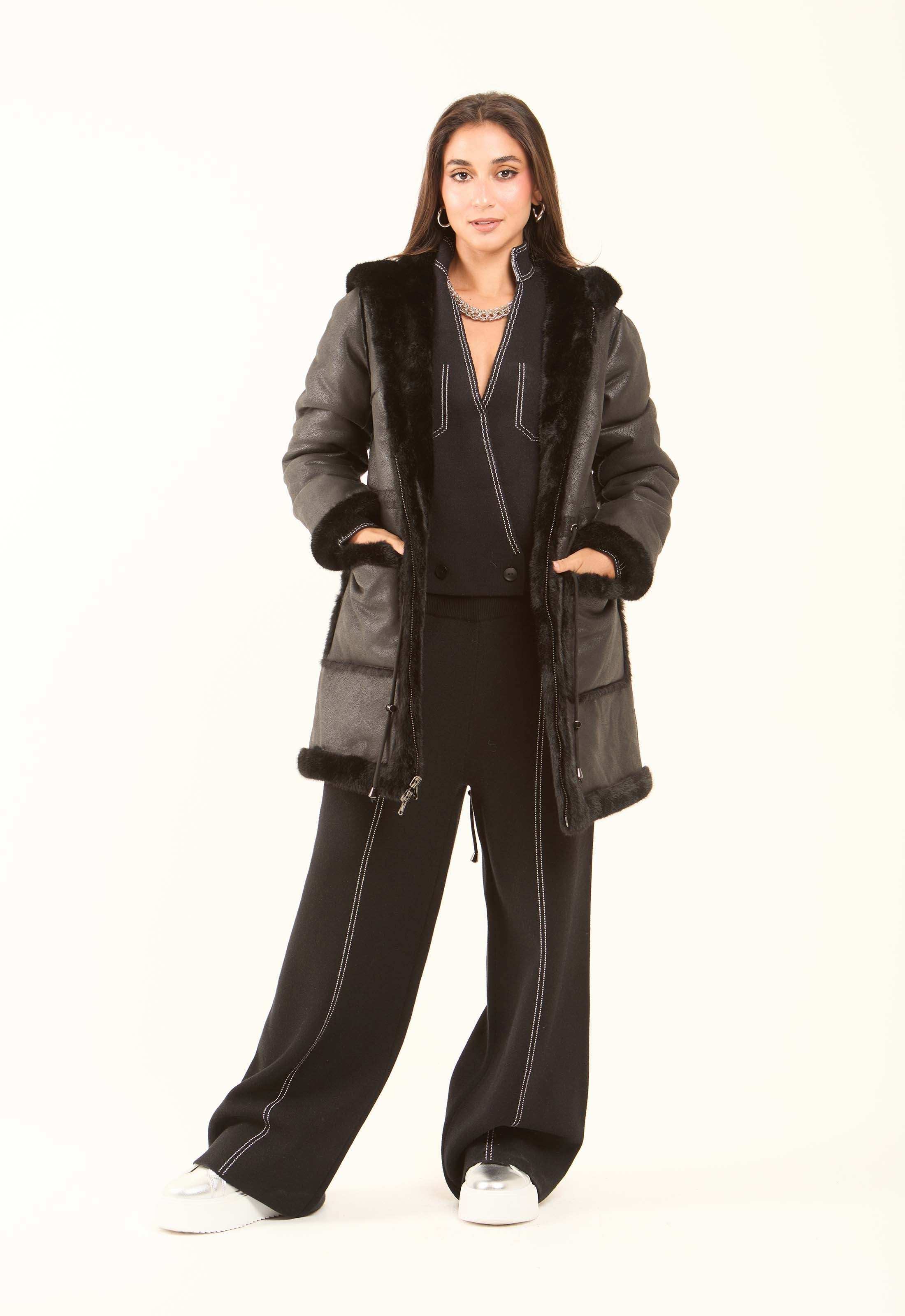 Faux-Fur Hooded Long Coat