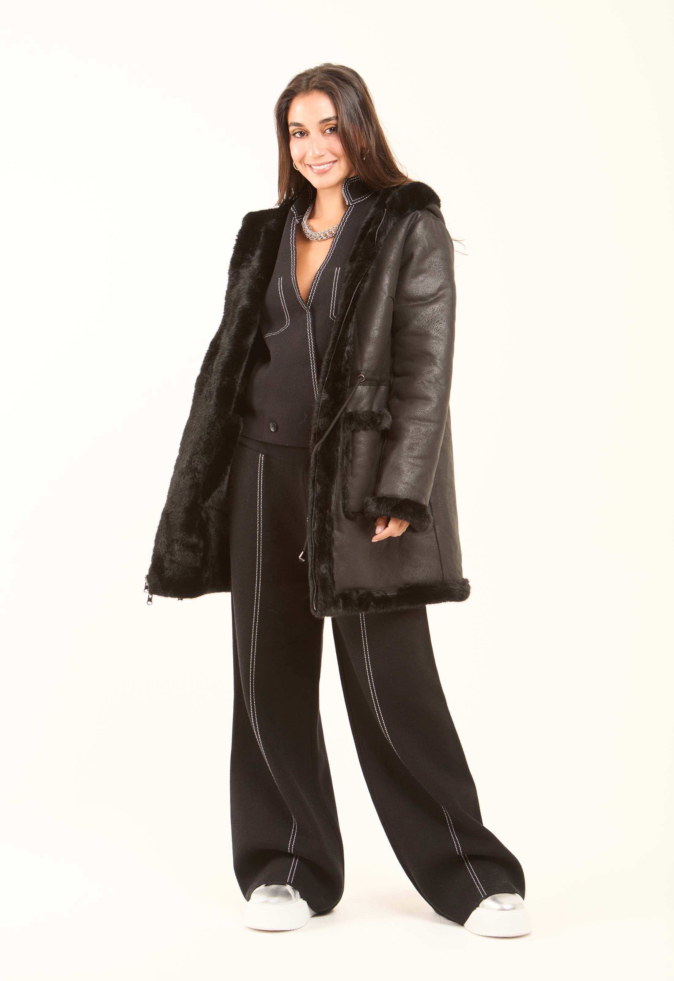 Faux-Fur Hooded Long Coat