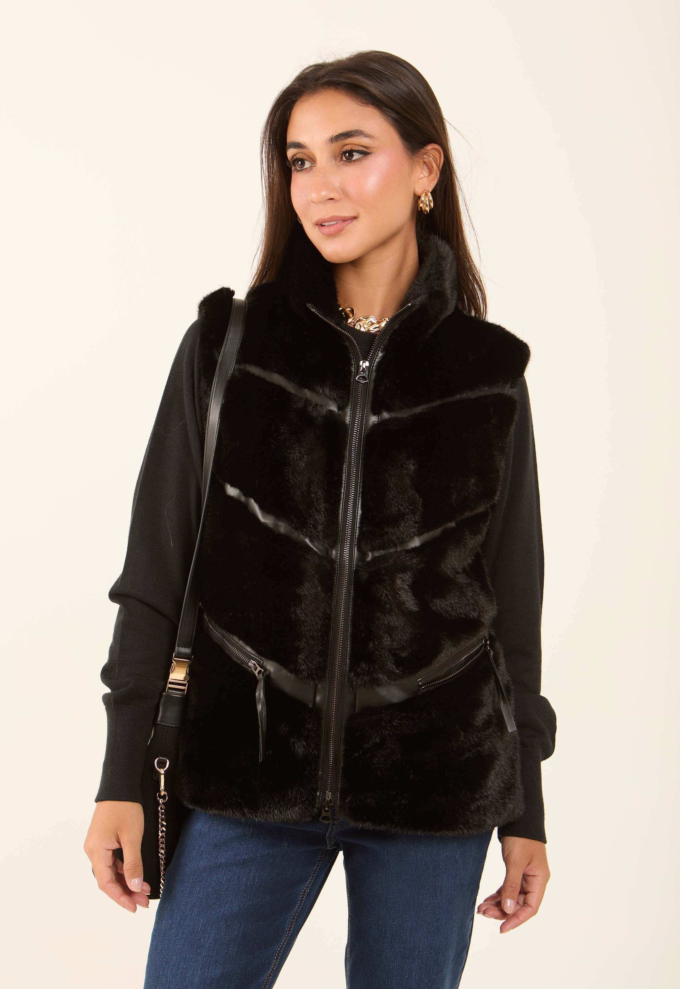 Feminine Soft Fur Vest with Zipped Pockets