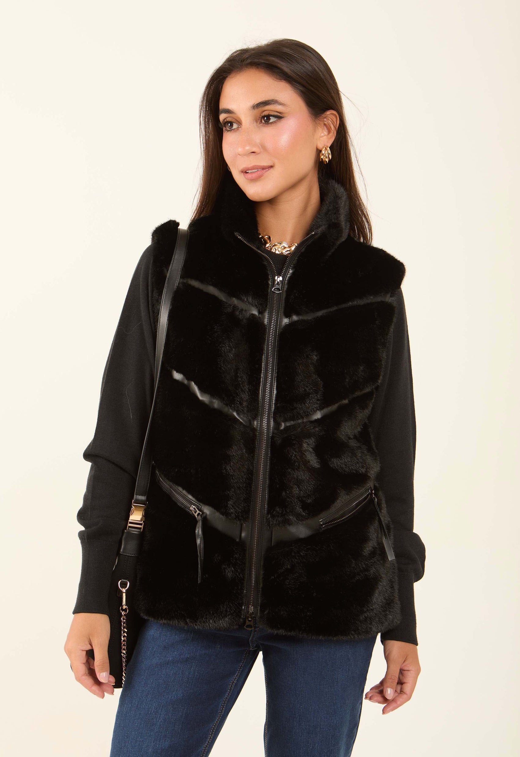 Feminine Soft Fur Vest with Zipped Pockets