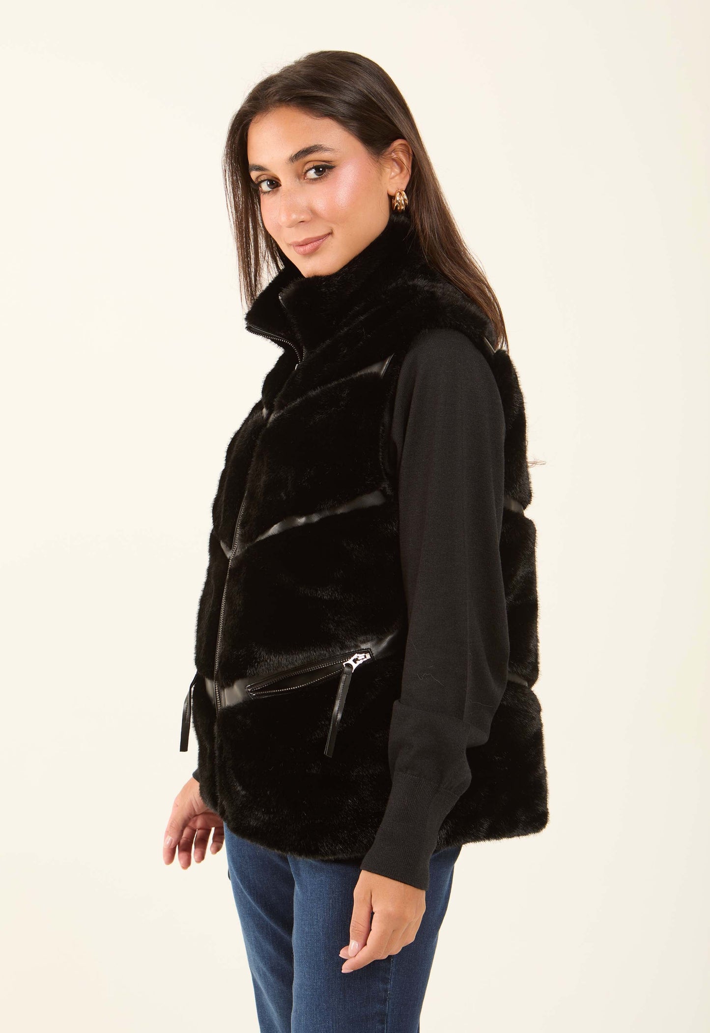 Feminine Soft Fur Vest with Zipped Pockets