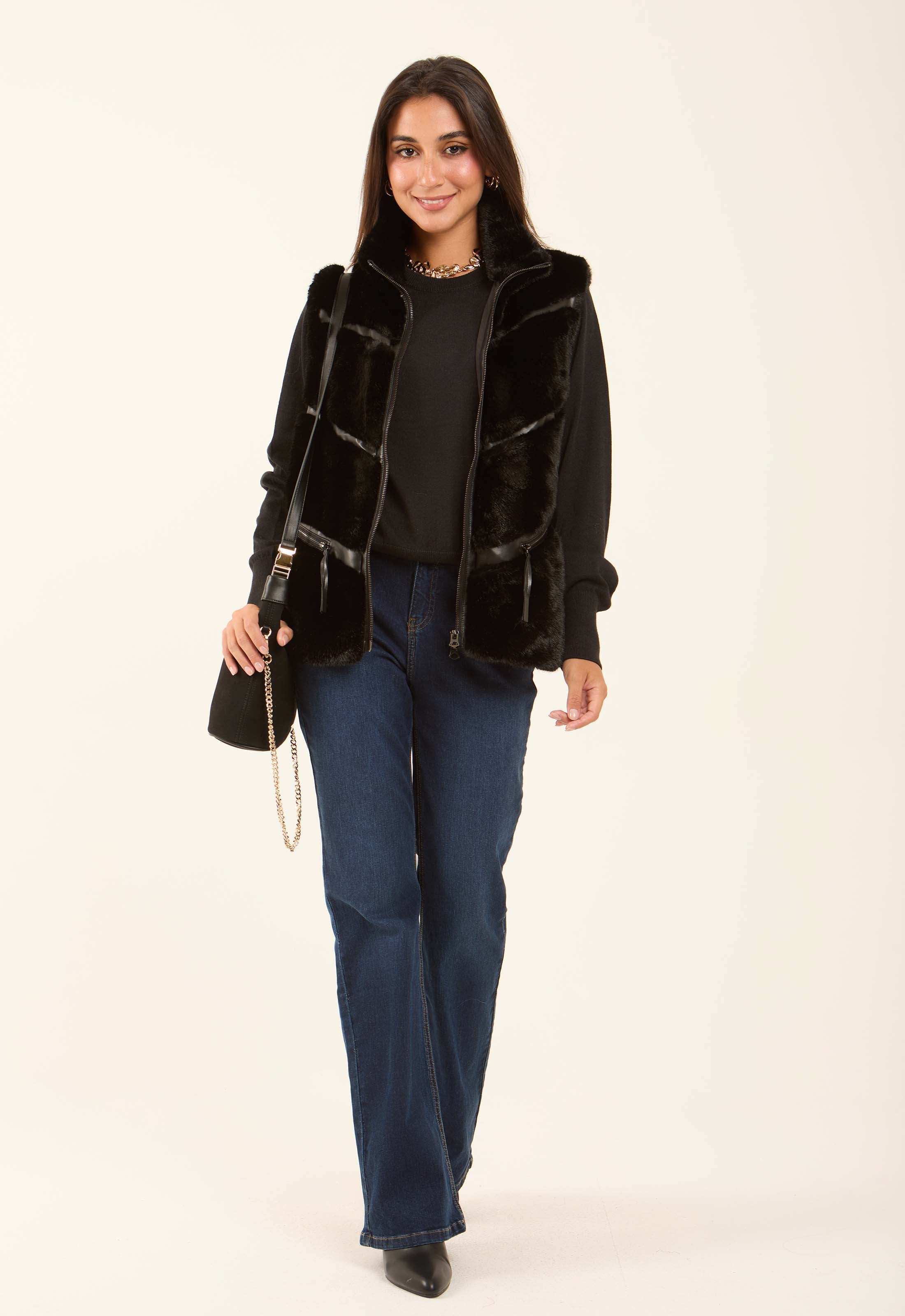 Feminine Soft Fur Vest with Zipped Pockets
