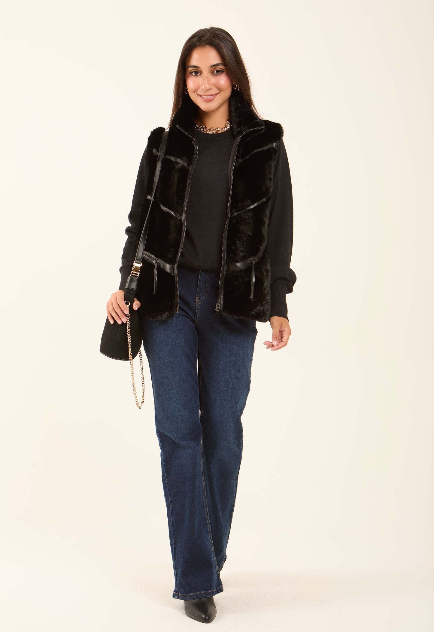 Feminine Soft Fur Vest with Zipped Pockets