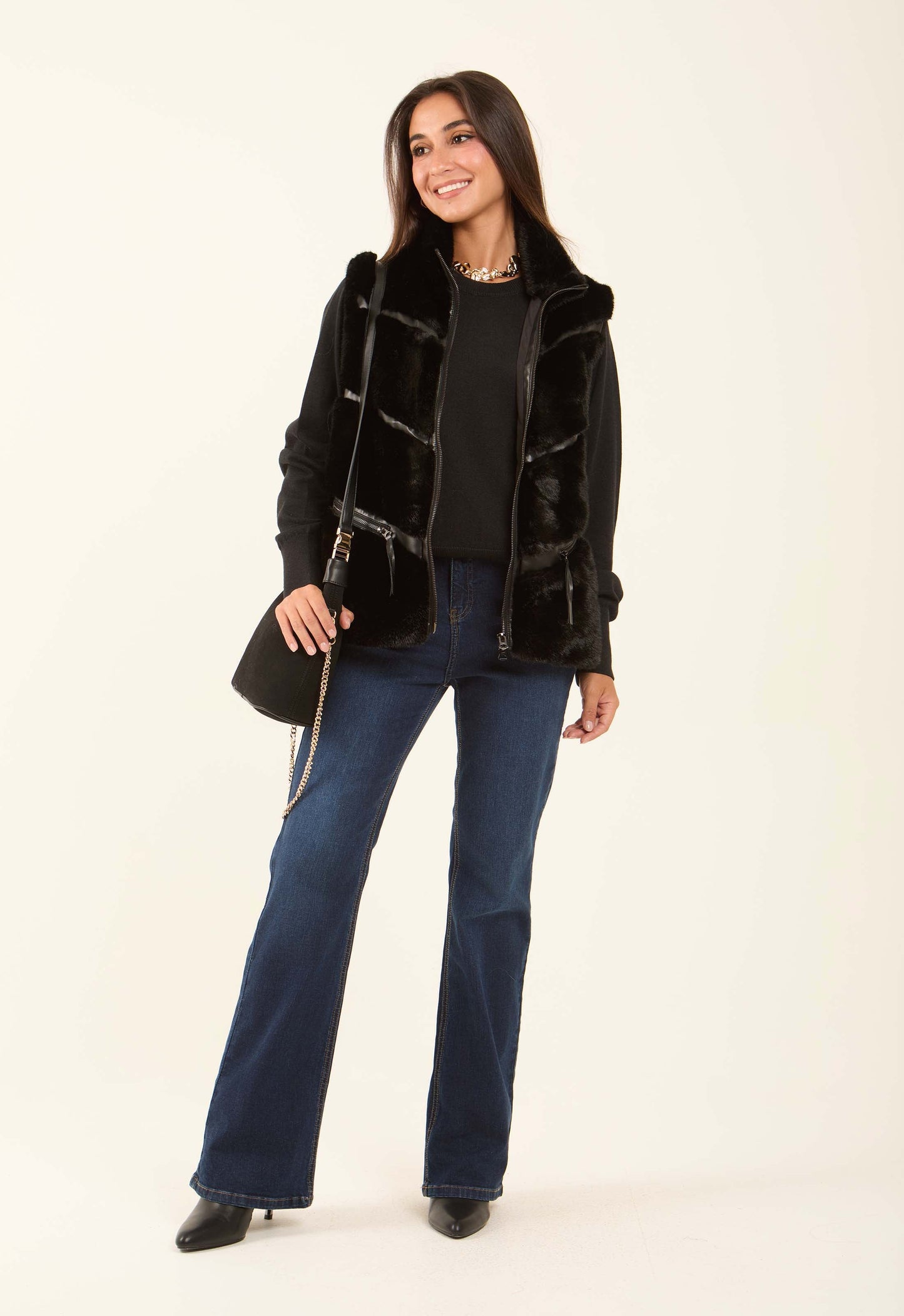 Feminine Soft Fur Vest with Zipped Pockets