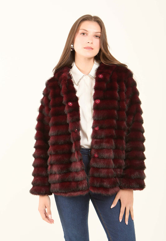 Striped Faux Fur Polyester Jacket
