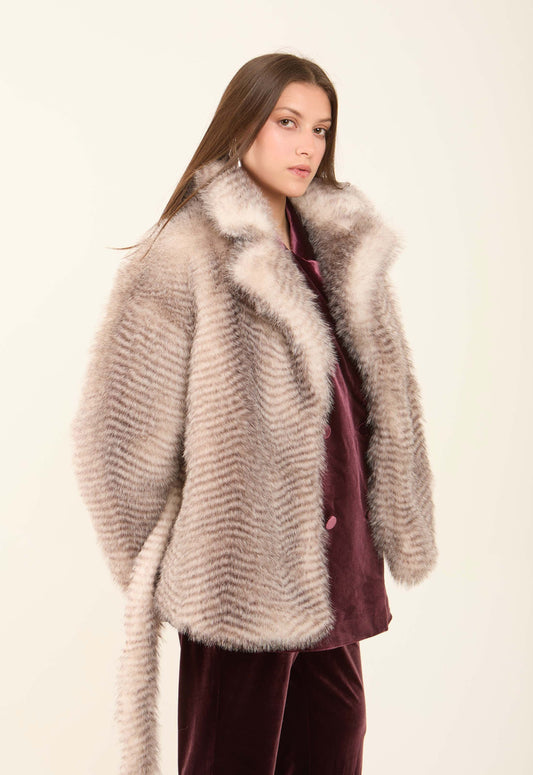 Plush Faux Fur Polyester Coat