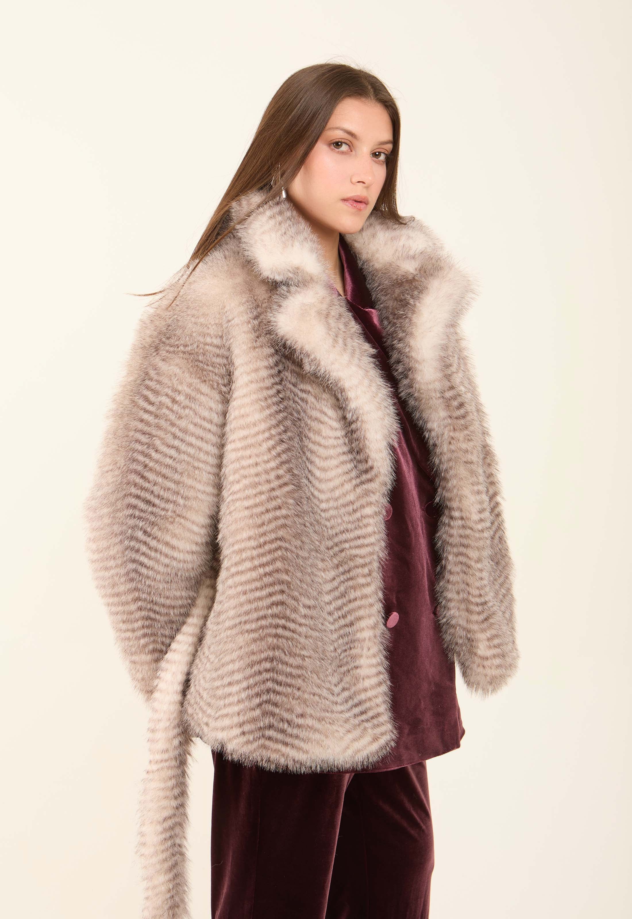 Plush Faux Fur Polyester Coat