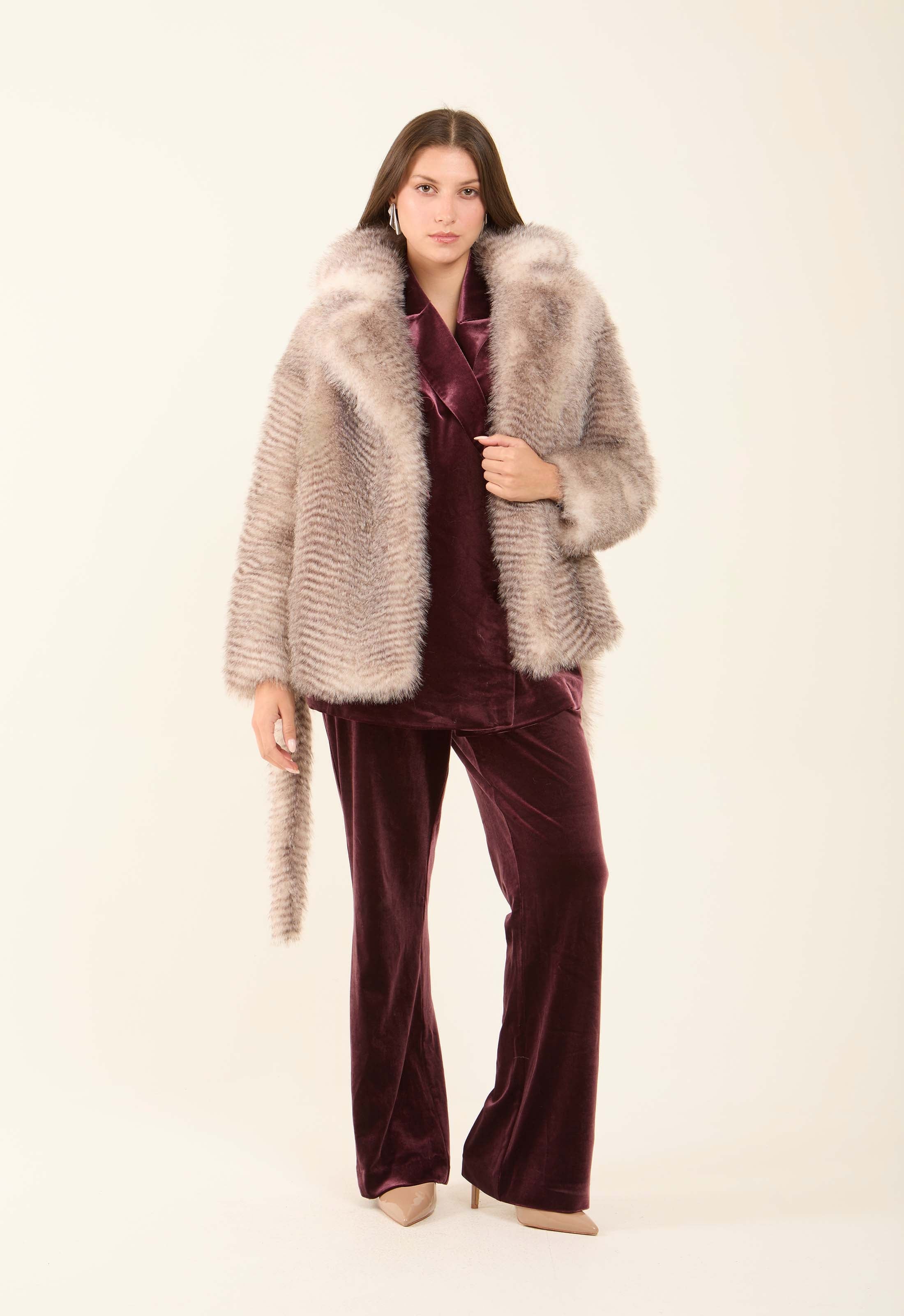 Plush Faux Fur Polyester Coat