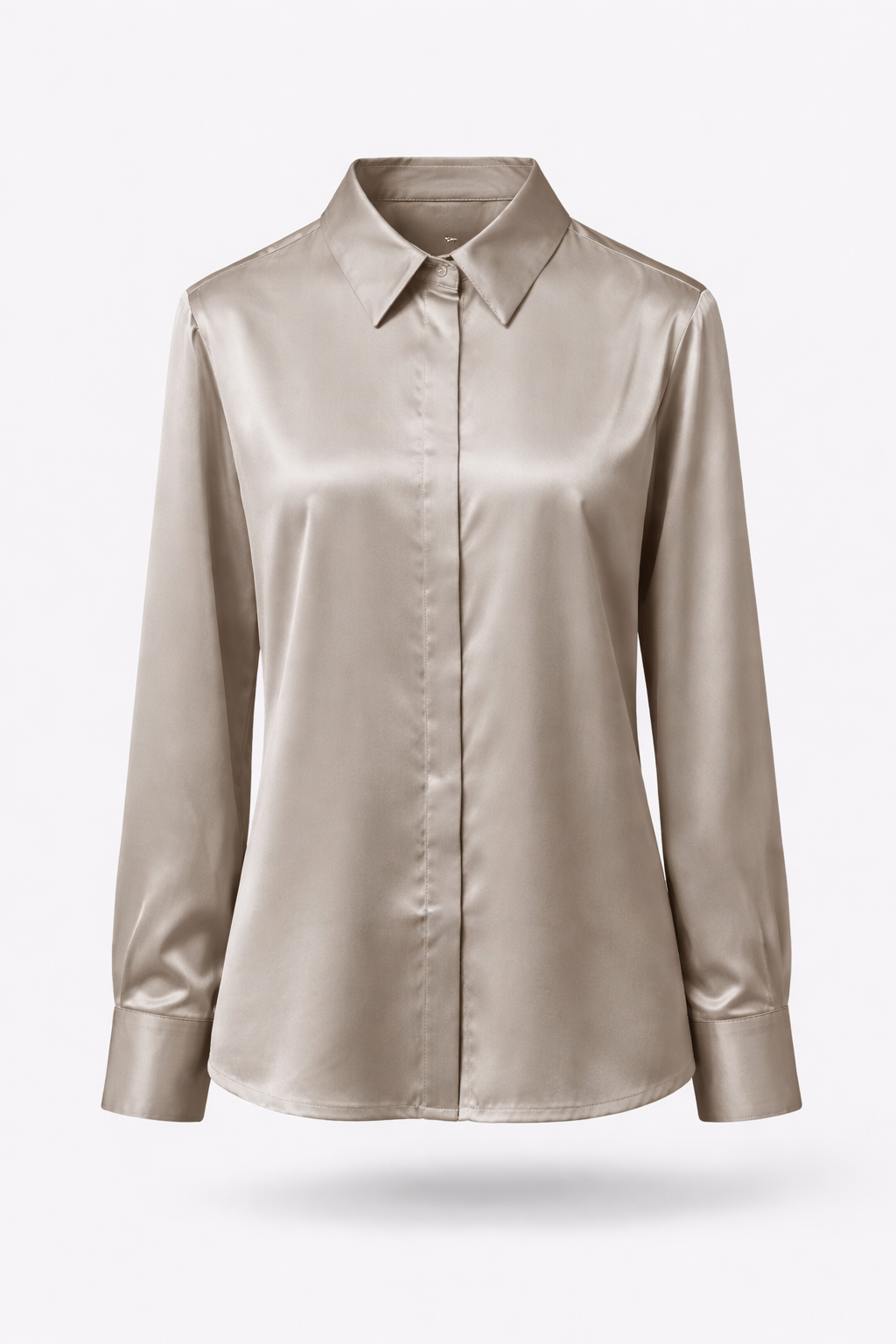 Satin Button-Down Shirt - Beige