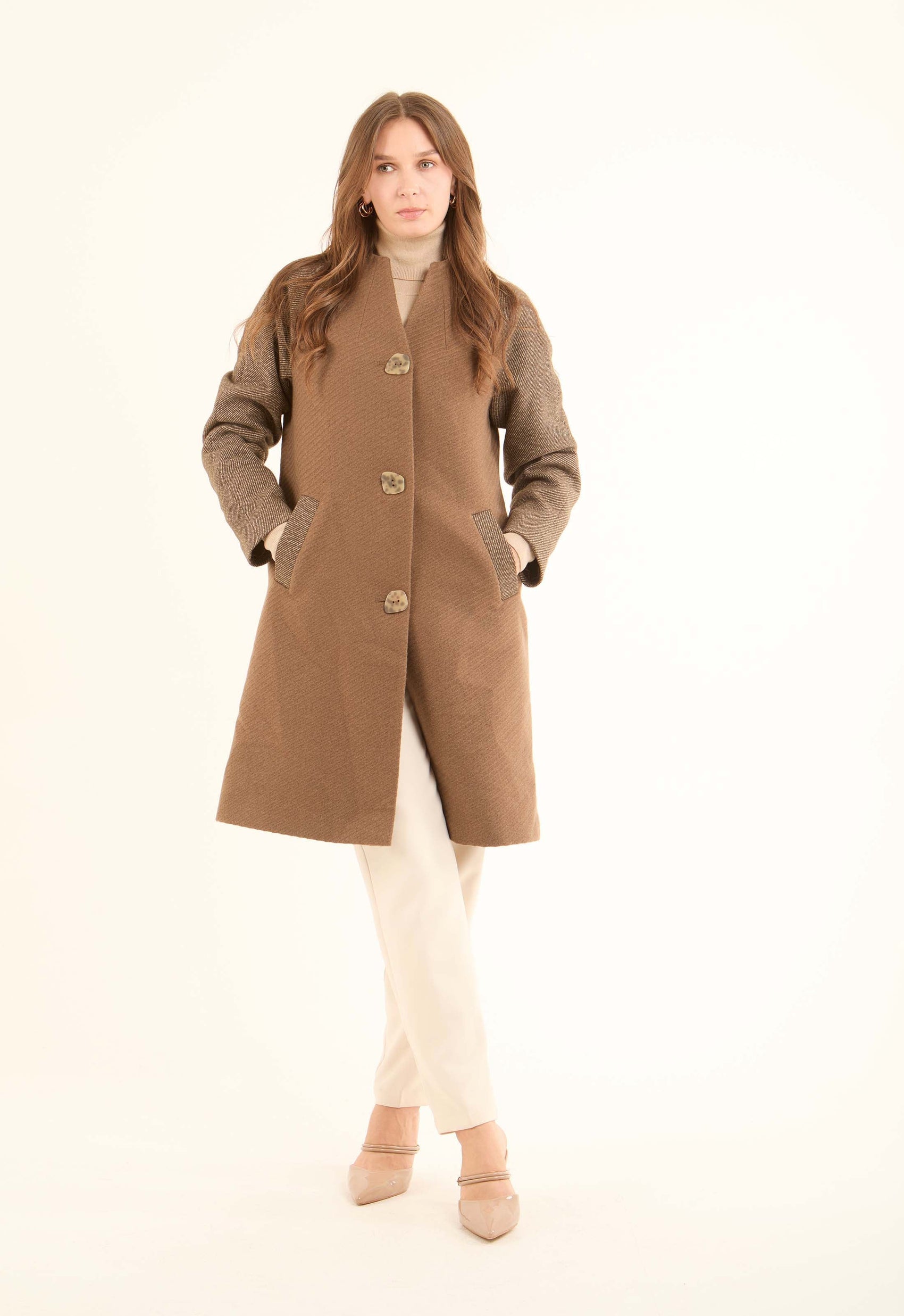 Colorblock Wool-Blend Style Long Coat