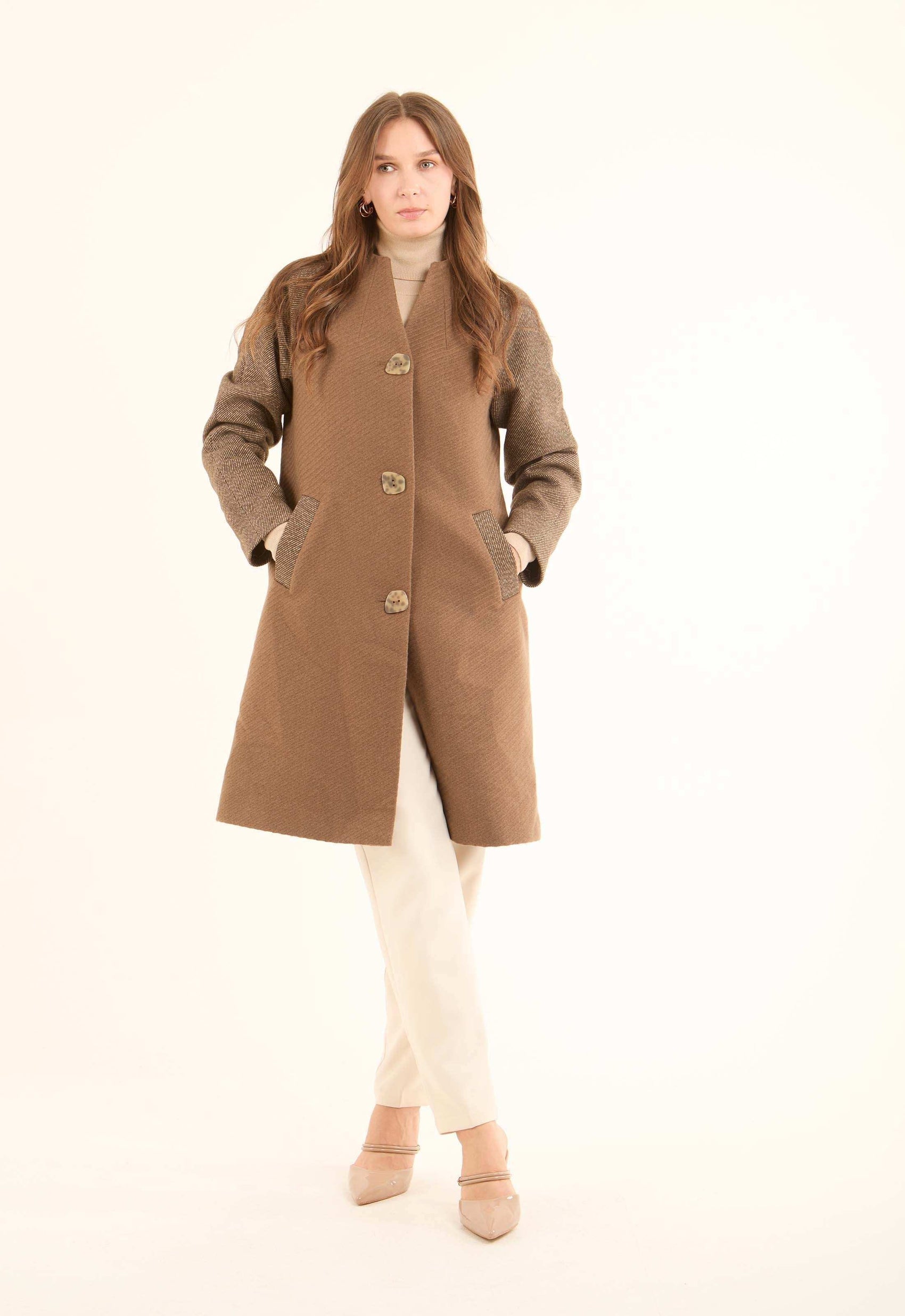 Colorblock Wool-Blend Style Long Coat