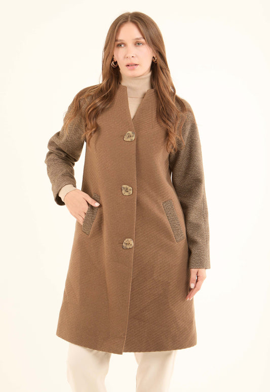 Colorblock Wool-Blend Style Long Coat