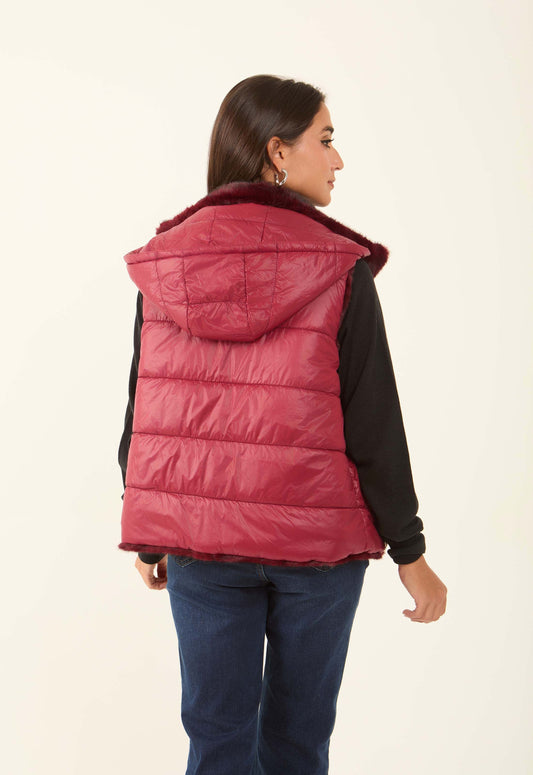 Reversible Solid Puffer Vest with Inner Fur